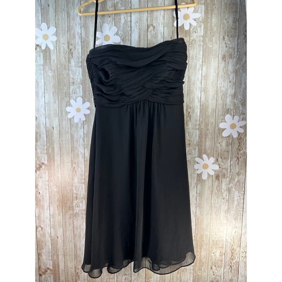 White House Black Market Prom Dress Sz 4 Black Chiffon Strapless Faux Wrap Flowy - Picture 1 of 7